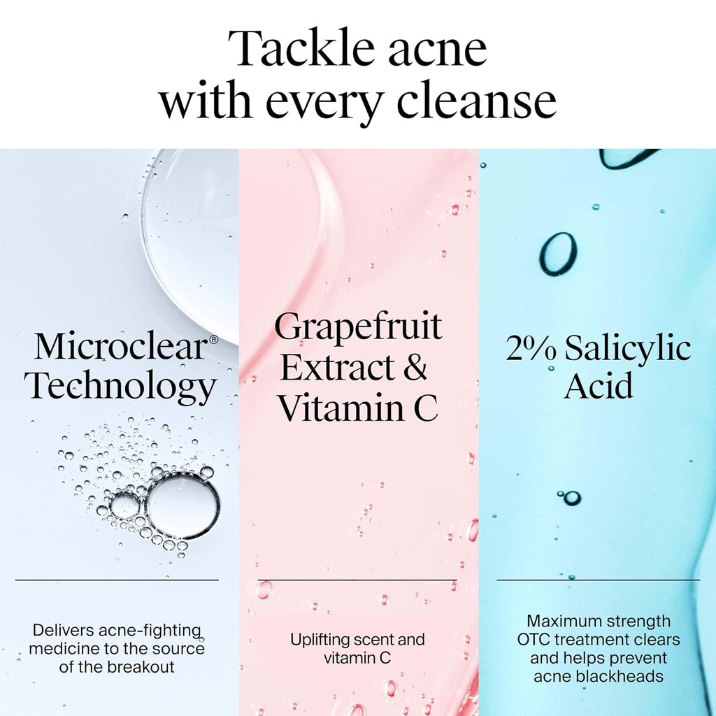 Oil-Free Acne Wash Pink Grapefruit Facial Cleanser - with Salicylic Acid for Clear Skin, Daily Face Wash for Oily &