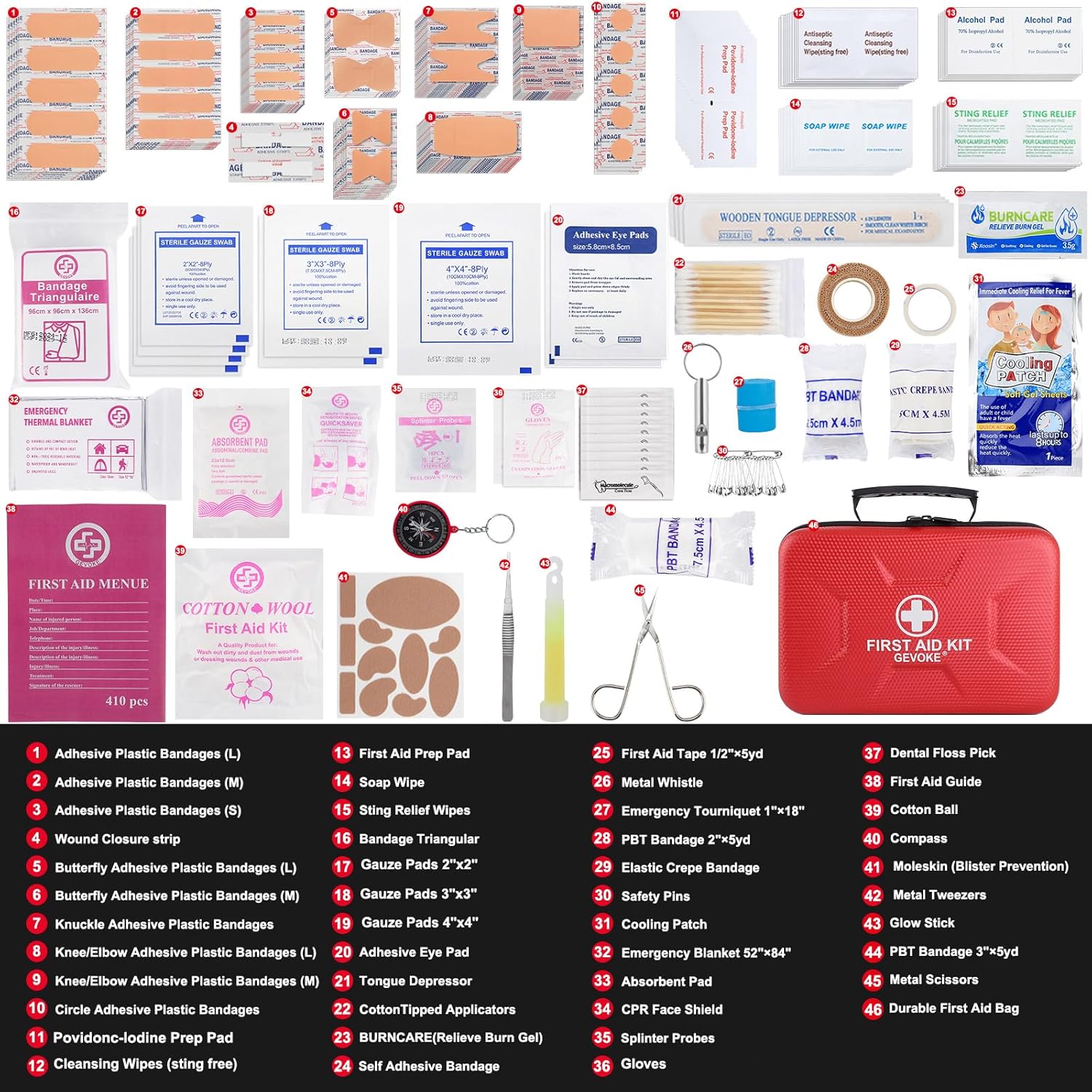 410 Piece Waterproof Hard Shell First Aid Kit for Home, Car, Travel, Camping, Truck, Hiking, Sports, Office, Vehicle