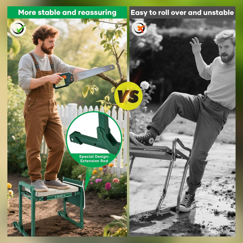 Garden Kneeler and Seat Foldable Gardening Stool with Extendable Legs & Thickened Pad, Tool/Storage Bag, Heavy Duty