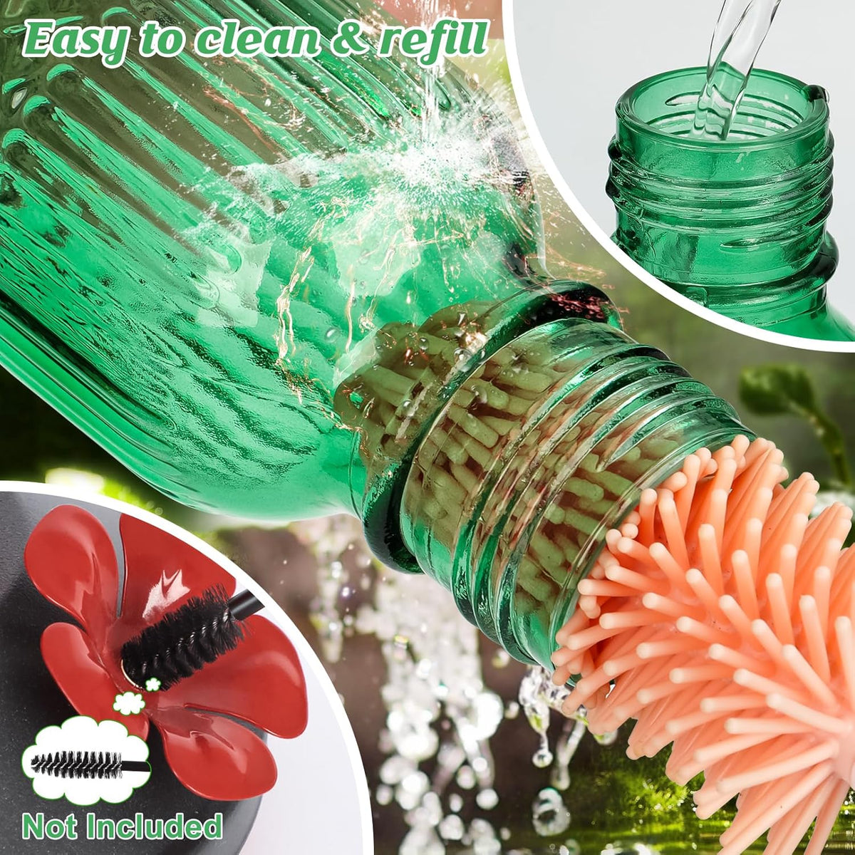 Glass Hummingbird Feeder 2 Pack, 16oz Leak-Proof with Ant Moat & Bee Guards, Easy Clean Wide Mouth, Metal Perches