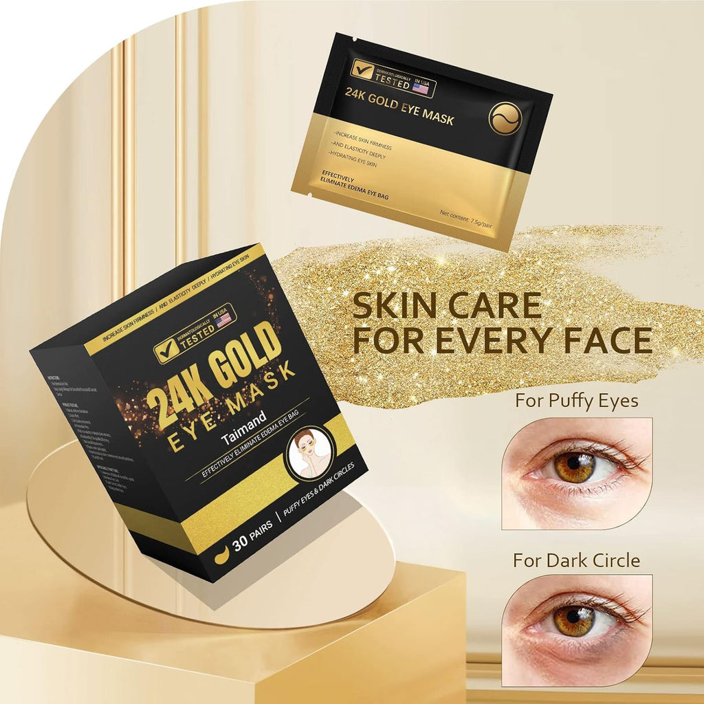 Under Eye Patches (30 Pairs), 24K Gold Eye Mask for Dark Circles