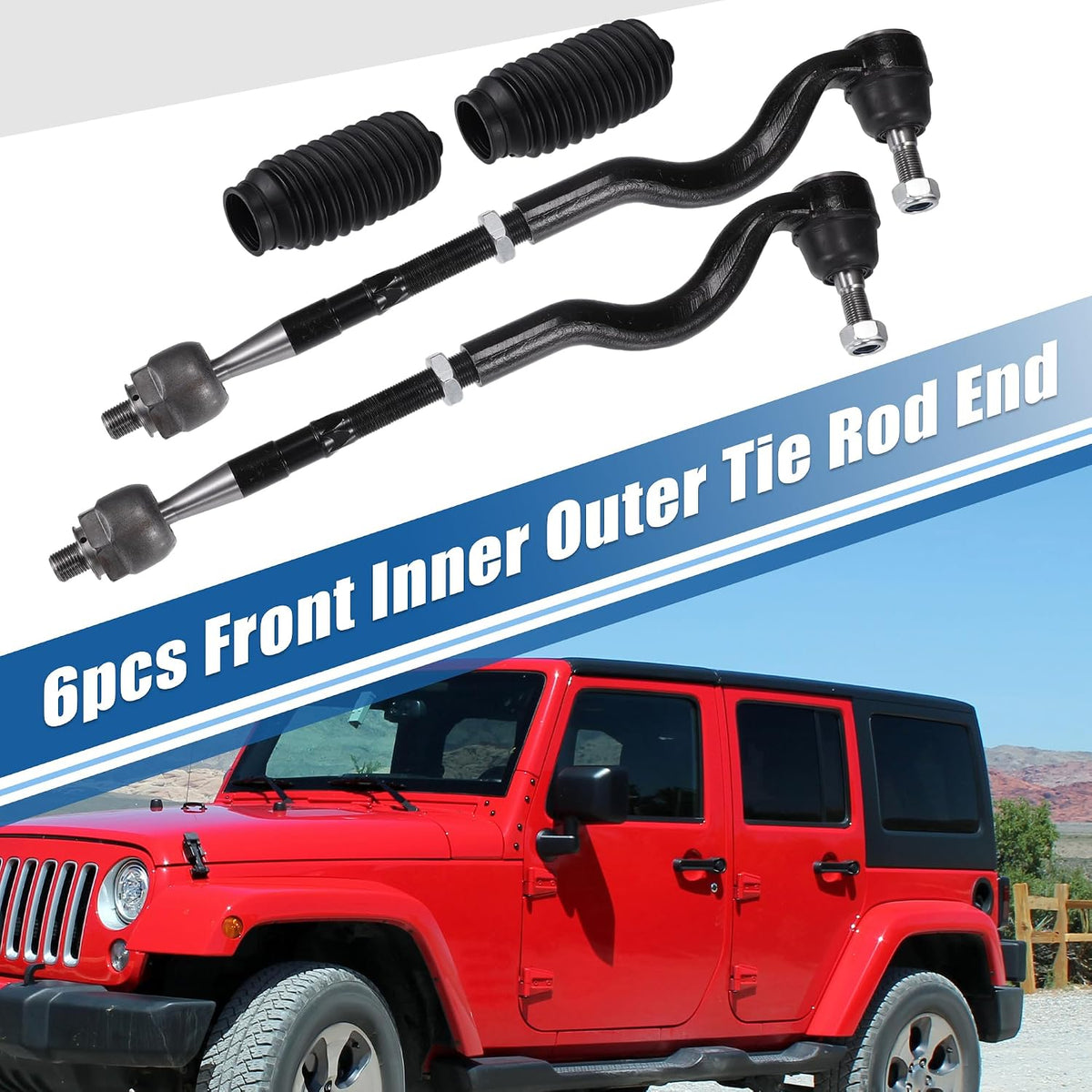 X AUTOHAUX 6pcs Front Inner Outer Tie Rod Ends Kit Suspension Steering Tie Rod End for Dodge Durango 2011-2015 for Jeep Grand Cherokee 2011-2015 Drag Link No.ES800972/ES800973/EV800987