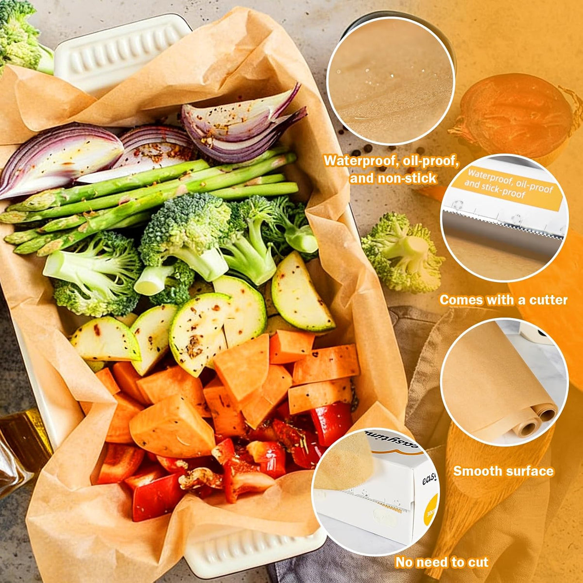 12in x 49ft Unbleached Parchment Paper Roll, High Temperature Resistant Parchment Paper for Baking, Non-Stick