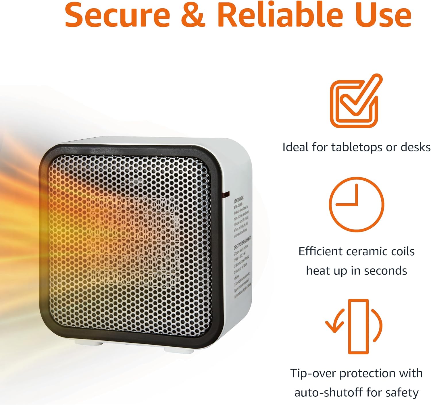 Ceramic Space Heater, Portable Mini Heater for Office Desk, 500W, With Tip-Over Protection, Lightweight 1.4 lbs