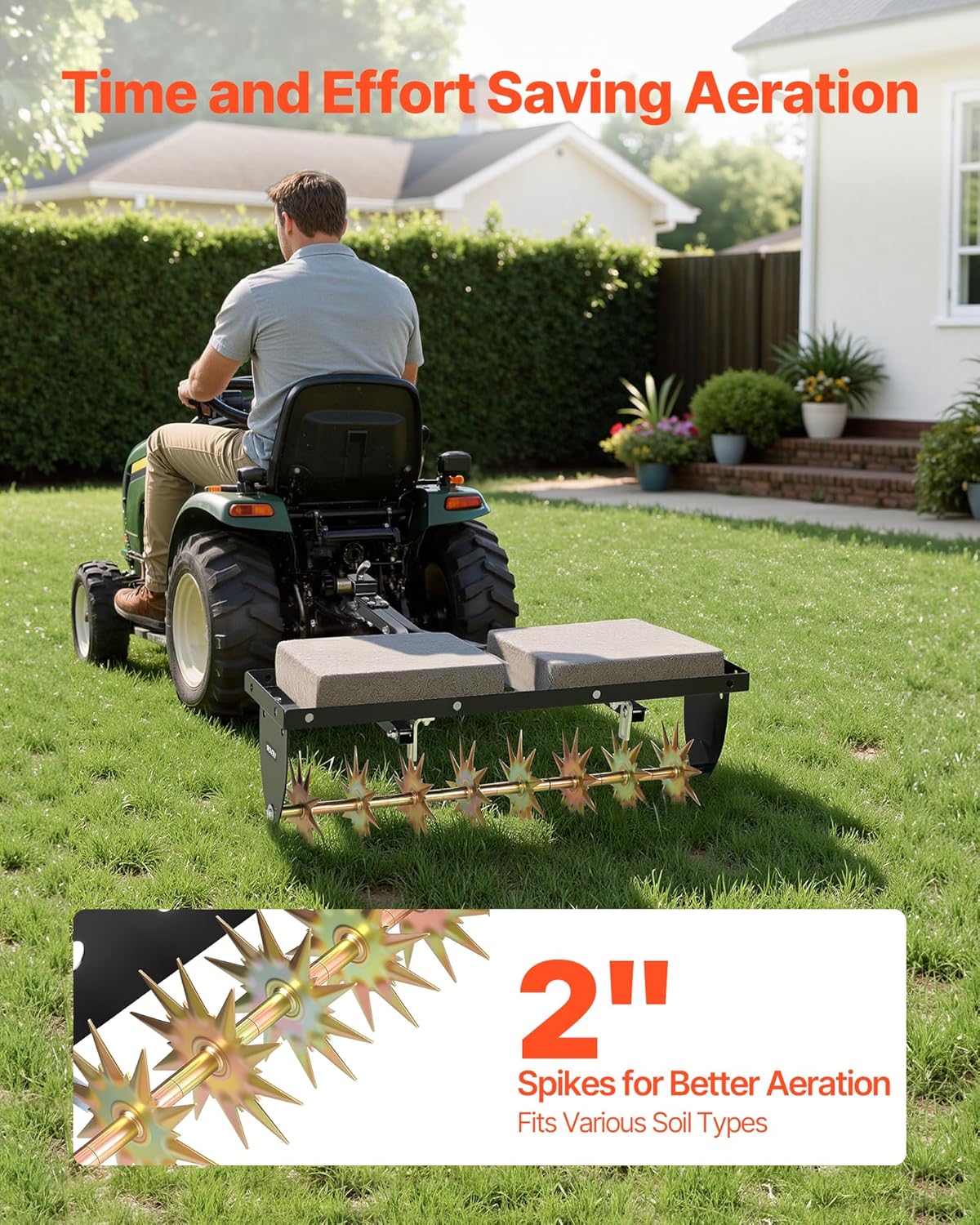 Tow Behind Plug Aerator, 32 in Lawn Spike Aerator with Universal Hitch, Heavy Duty & Rust-Resistant, Pull Behind