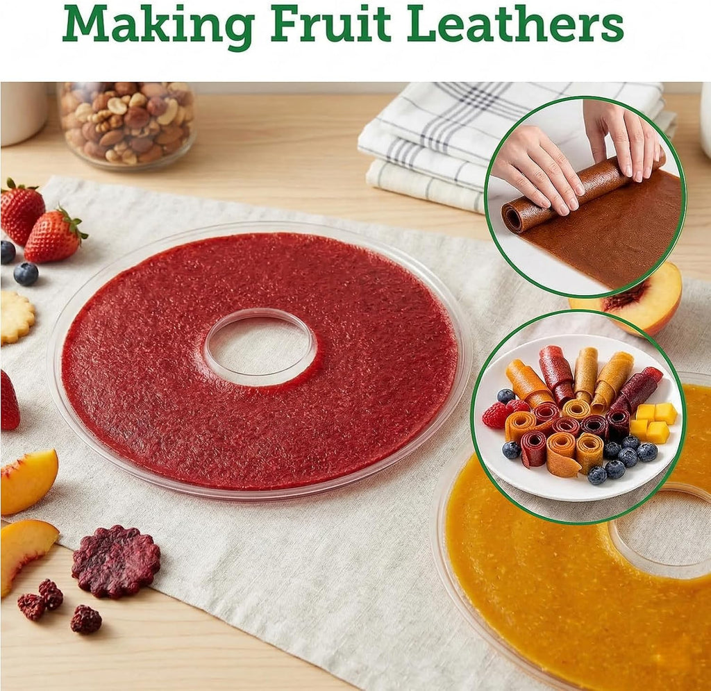 6 Pack Fruit Roll Sheets, Round Plastic Dehydrator Sheets with Edges, Reusable Dryer Mats for Fruit Leather, Meat