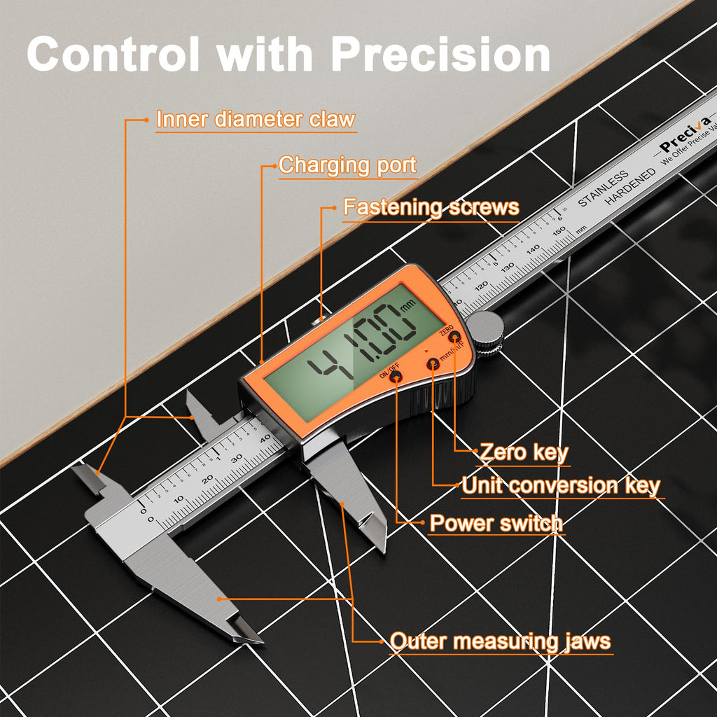 Preciva Digital Caliper 6 inch,Rechargeable Caliper with Oversized