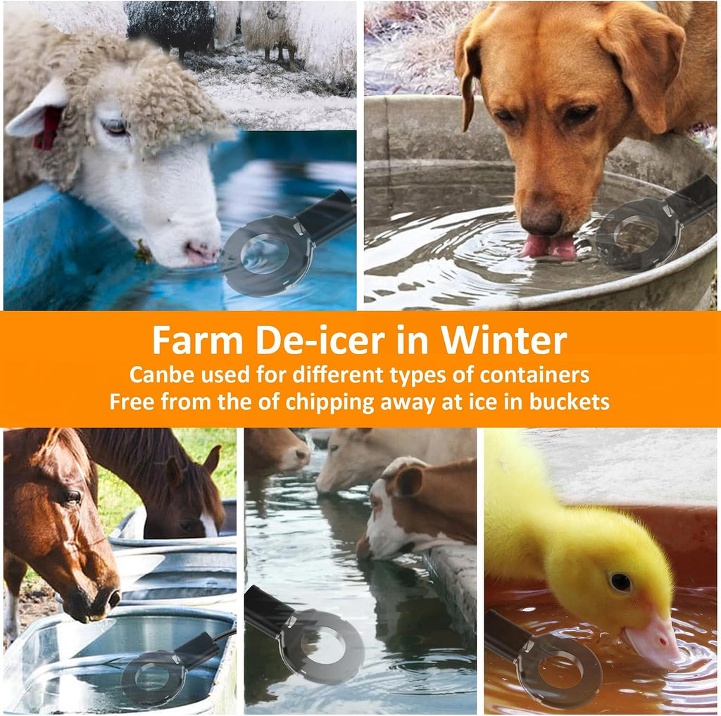 1000W Utility De-Icer, Submergible Bird Bath Heater De-icer, Chicken Water Heater, Stock Tank Heater for Livestock