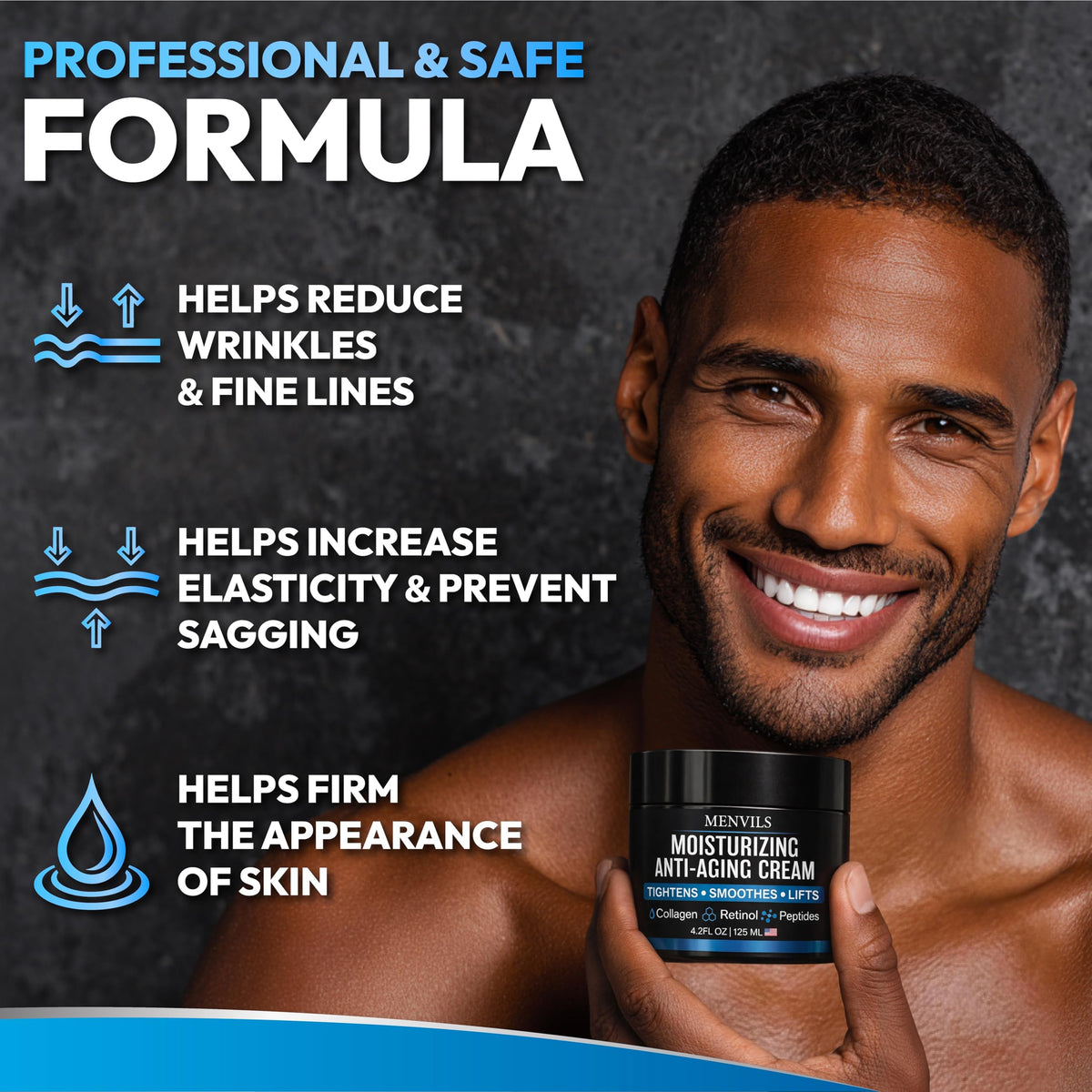 Mens Face Moisturizer Cream - Anti-Aging & Wrinkle Cream, Non-Greasy 4.2 OZ