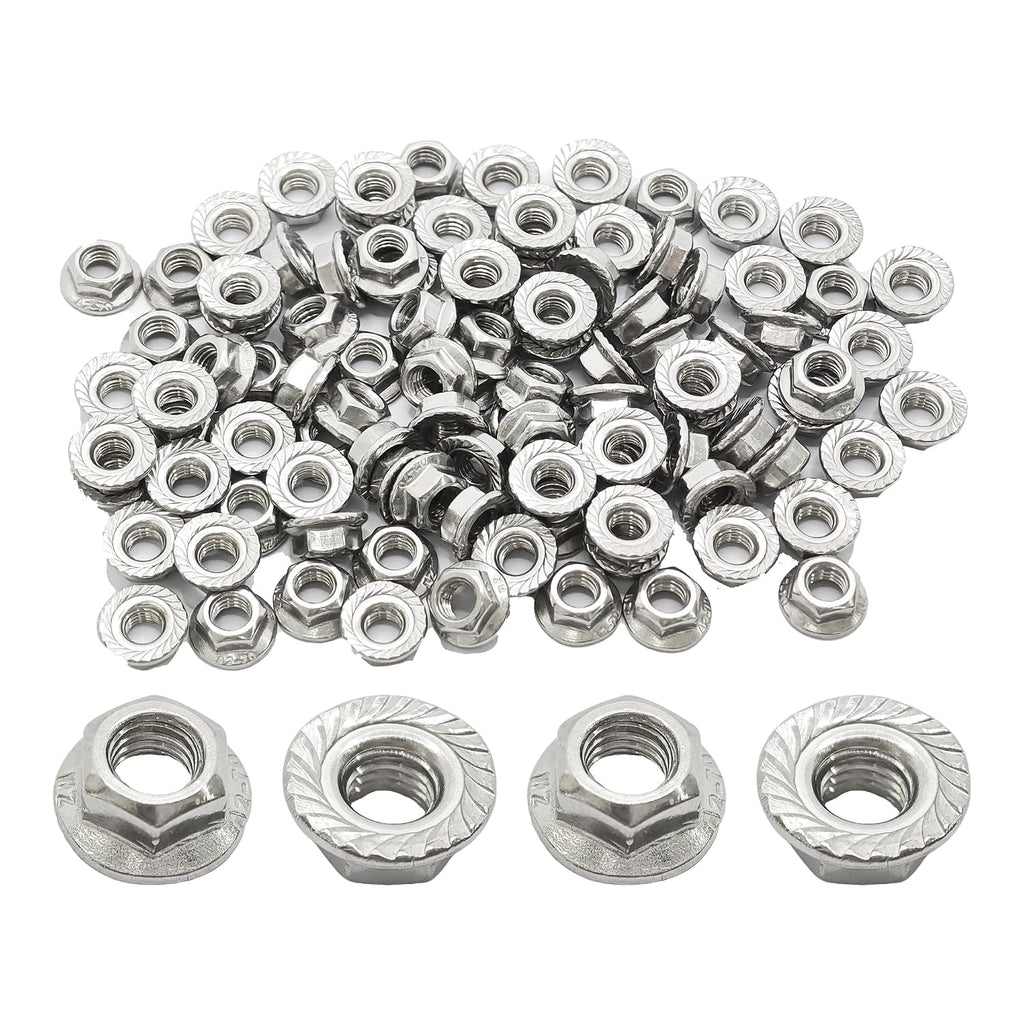 100Pcs M5-0.8 Serrated Flange Hex Nuts, 304 Stainless Steel, Full Thread, Lock Nuts for DIY, Home, Auto & Industrial Fastening, Rustproof Metric Hexagon Flange Lock nut