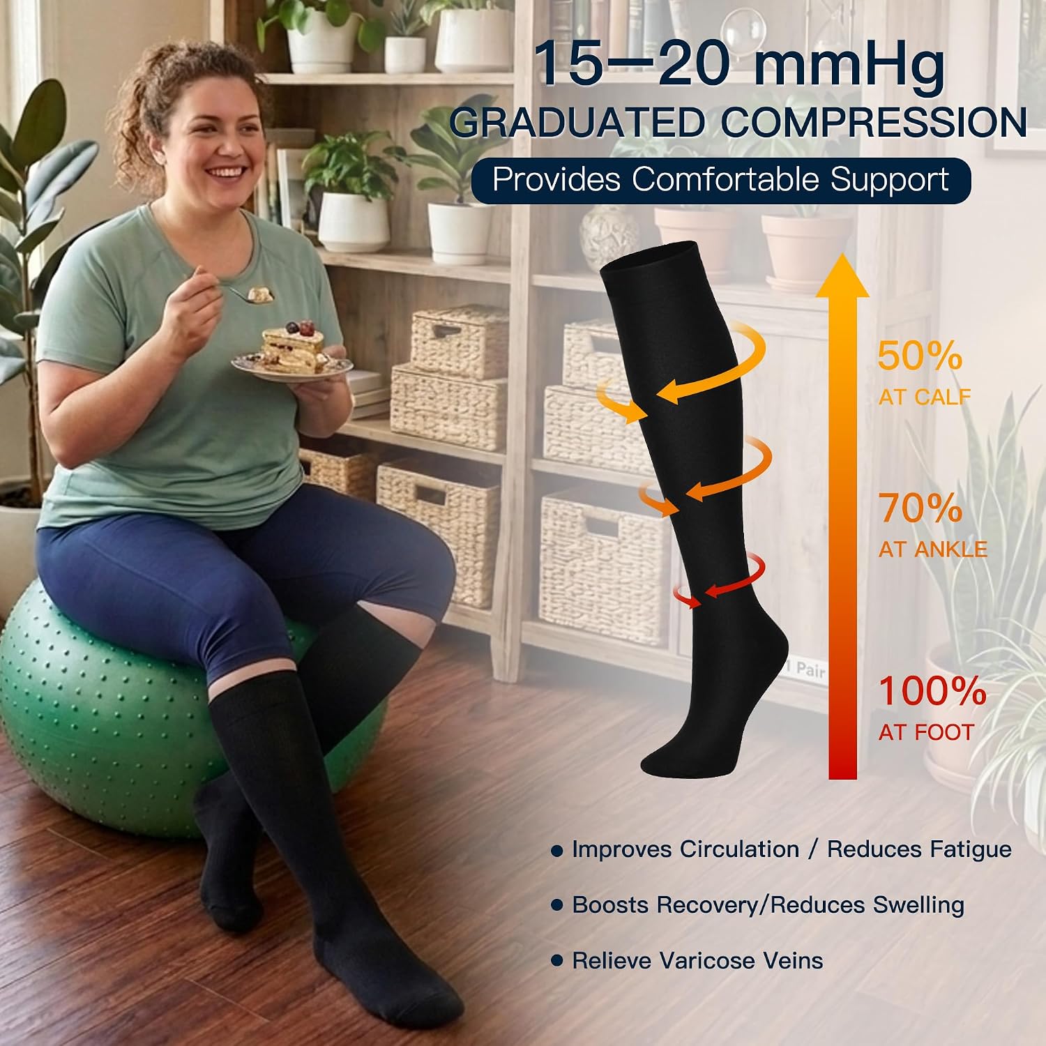 8 Pairs Wide Calf Compression Socks for Women Men 15-20 mmHg Knee High
