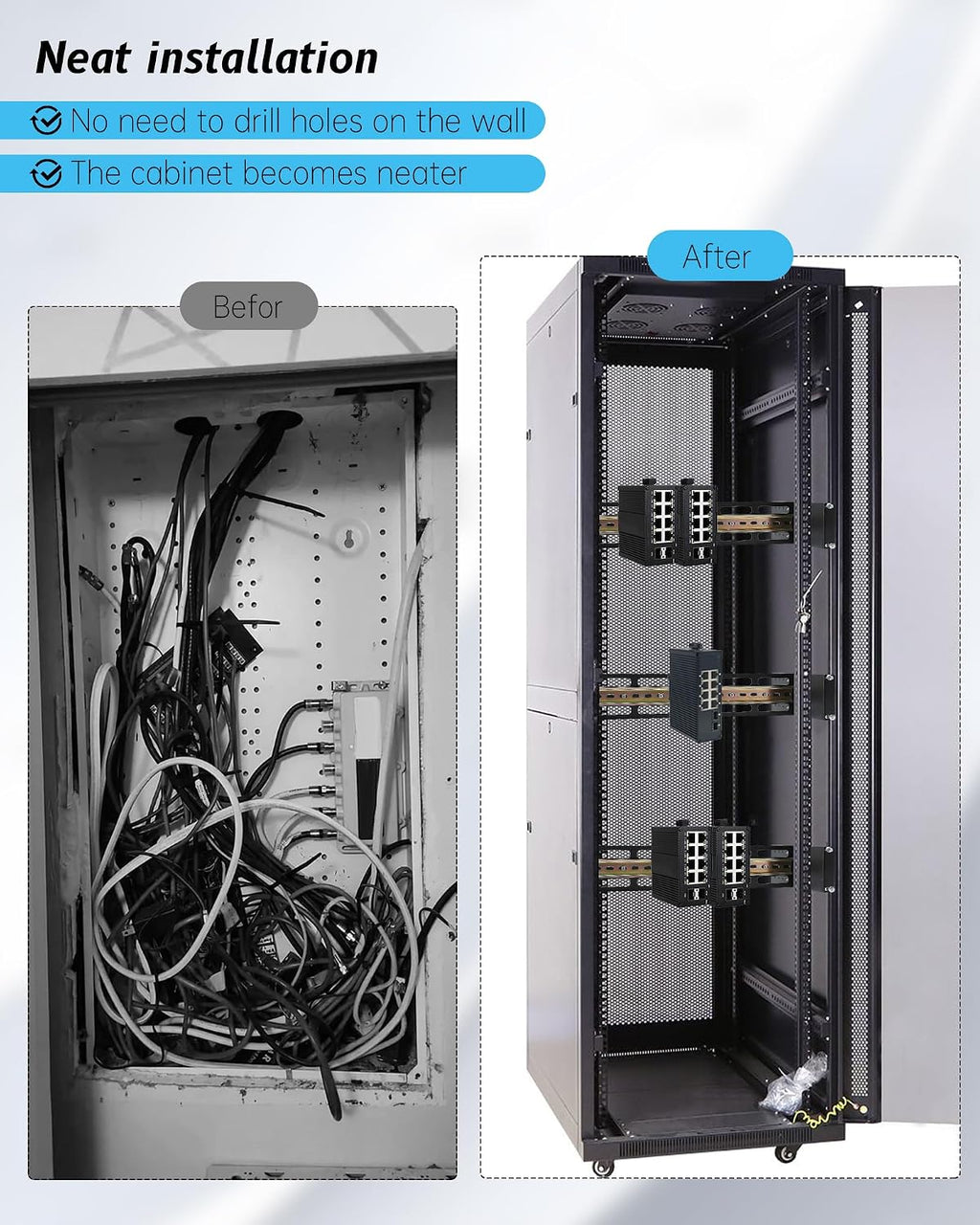 19 Inch Rack Mount DIN Rail Kit, Depth Adjustable Rackmount Din Rail