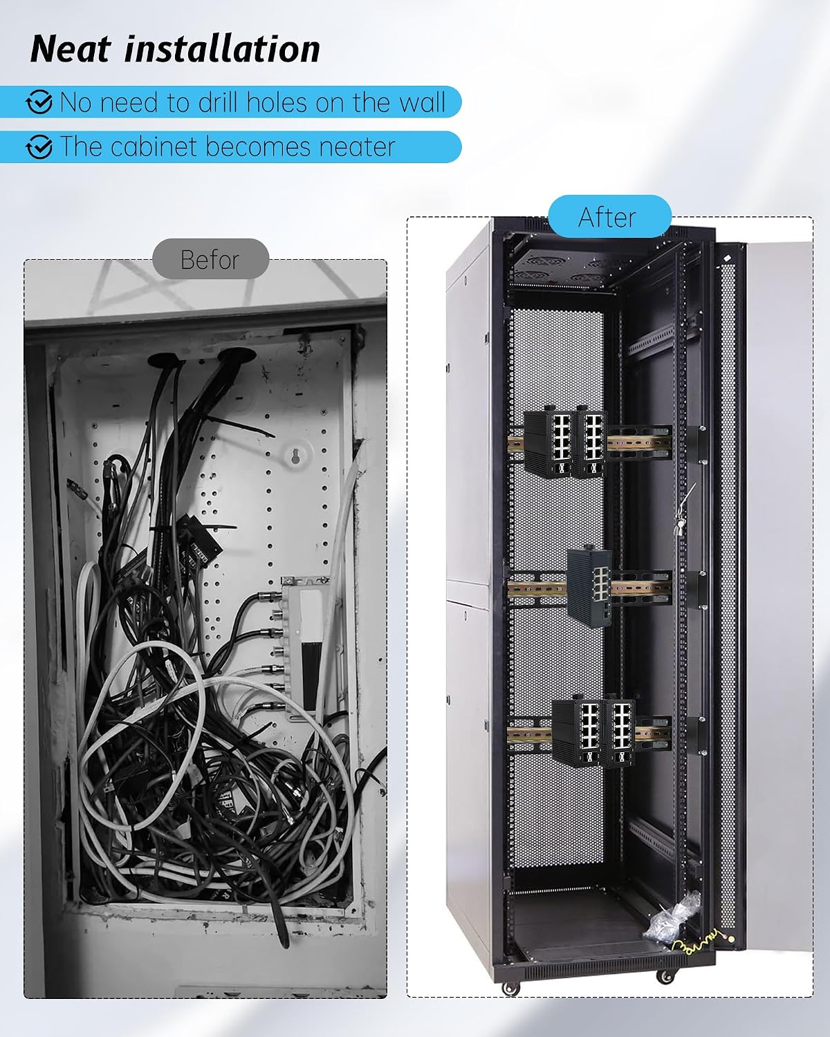 19 Inch Rack Mount DIN Rail Kit, Depth Adjustable Rackmount Din Rail