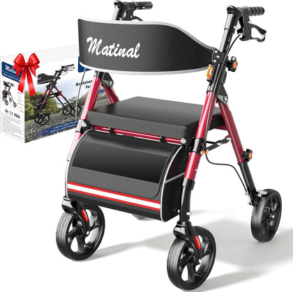 Walkers for Seniors with seat, Rollator Walker with Seat, Walkers for Seniors Foldable, 350 lb Capacity, with 8'' Big
