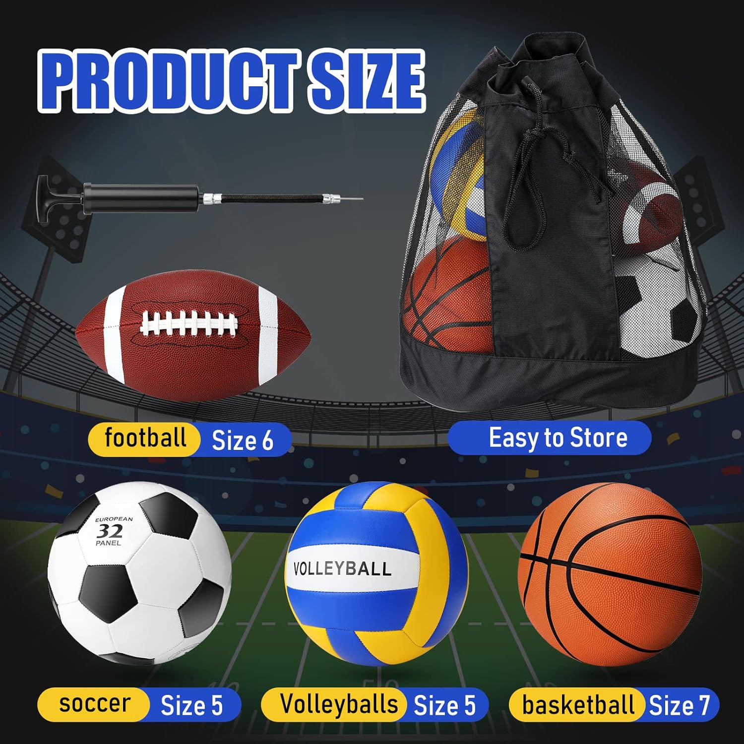4 Pcs Sport Balls Set Official Size Athletic Balls Include Soccer, Football, Basketball, Volleyball for Indoor