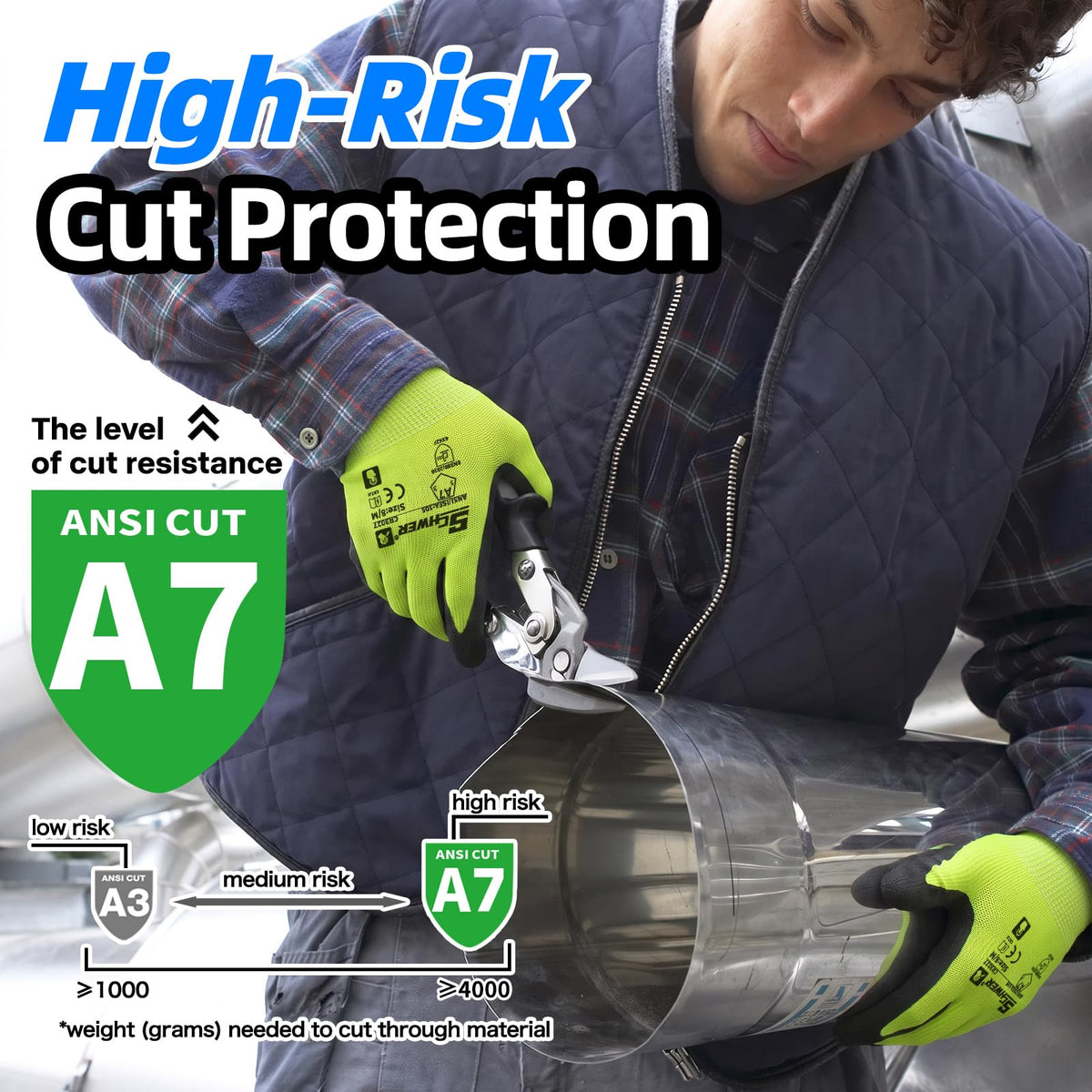 12 Pairs A7 Cut Resistant Work Gloves, Touchscreen, CR3027, L
