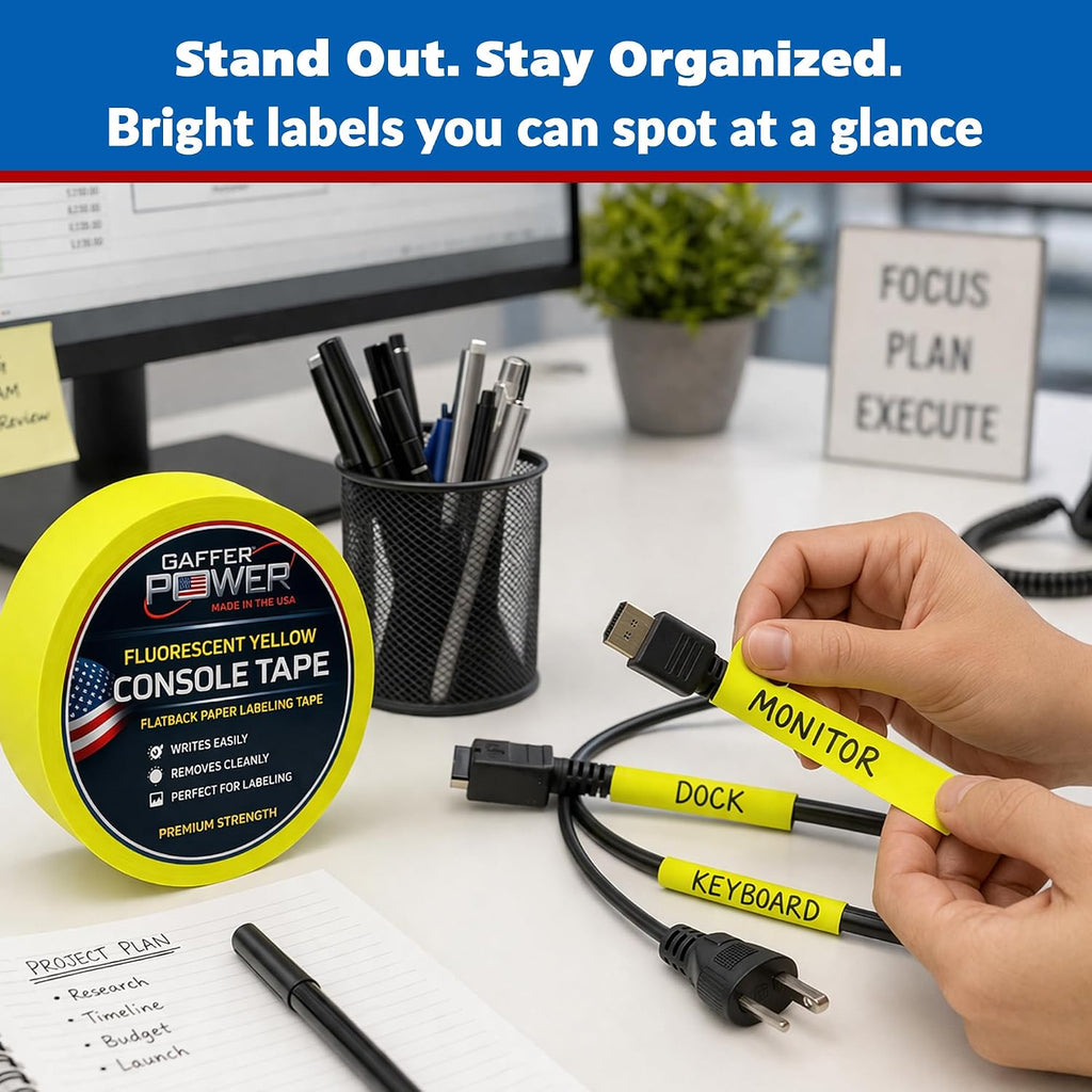 Console Tape 1 in x 20 Yds, Fluorescent Yellow, Write-On