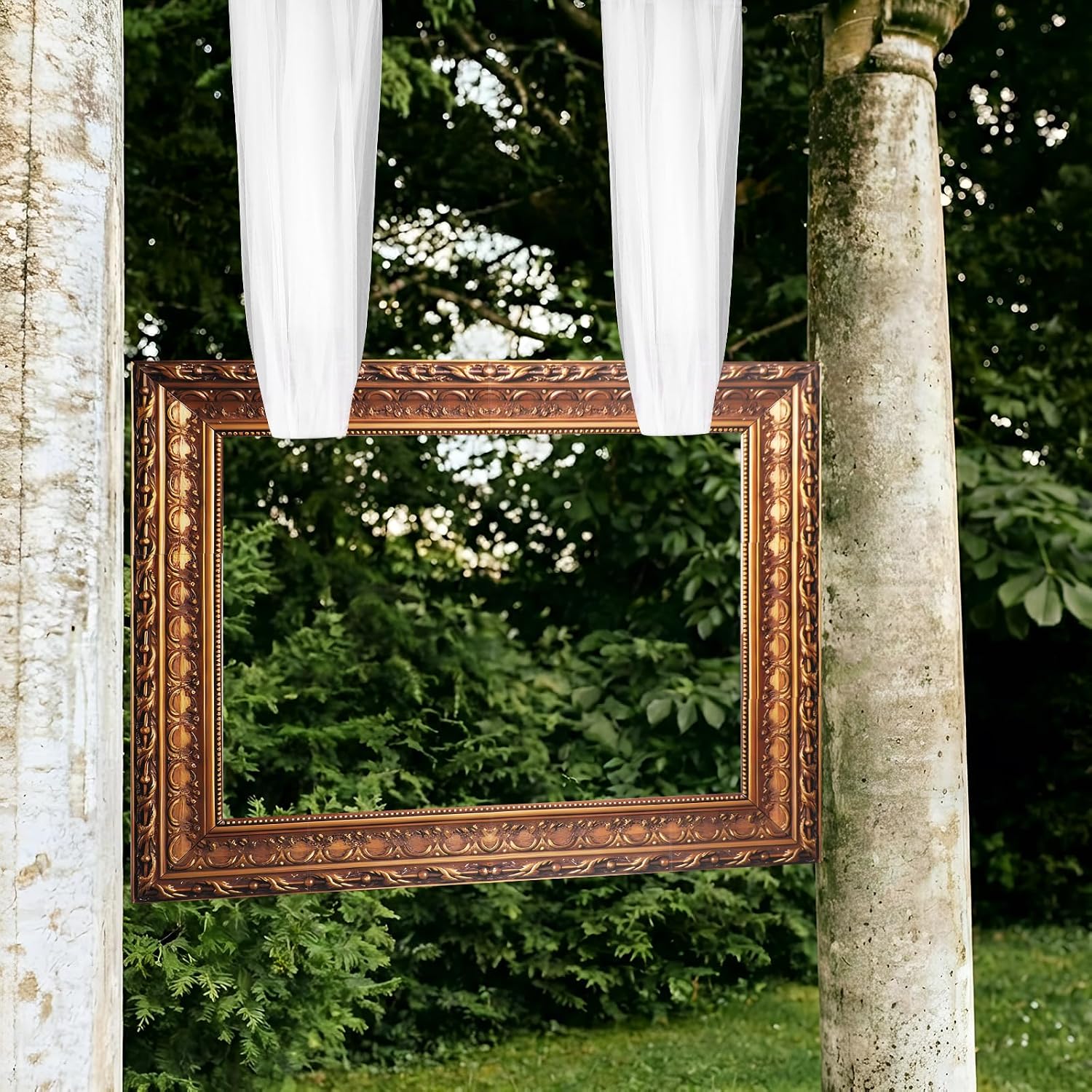 Wedding Large Photo Booth Props 35 x 47 Inch Gold Vintage Frame Photo Booth Selfie Frame with 13 ft Ribbon for