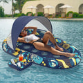 3-in-1 Pool Floats with Canopy Cup Holder, Tanning Pool Large 73" x 48" Float Adult Heavy Duty, Inflatable Lounger