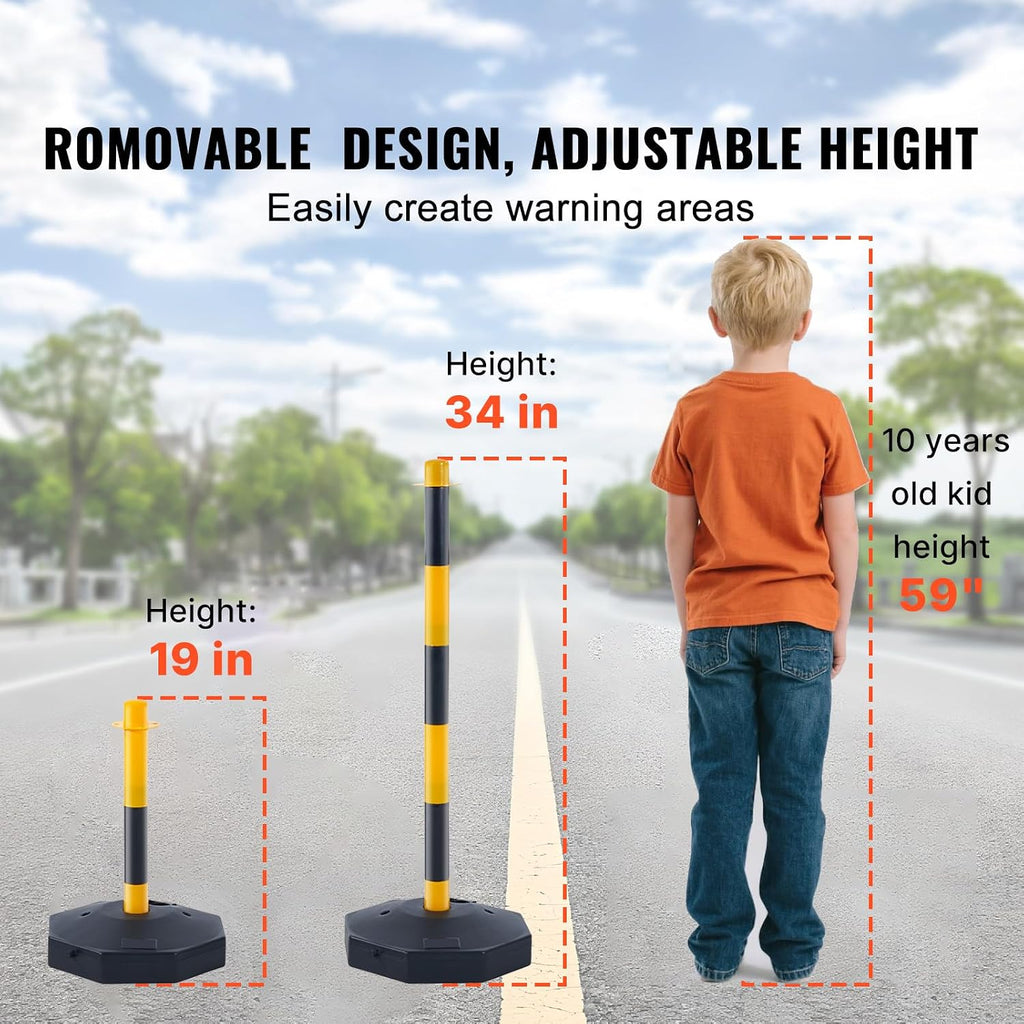 Adjustable Traffic Delineator Post Cones, 6 Pack, Traffic Safety Delineator Barrier with Fillable Base 8FT Chain