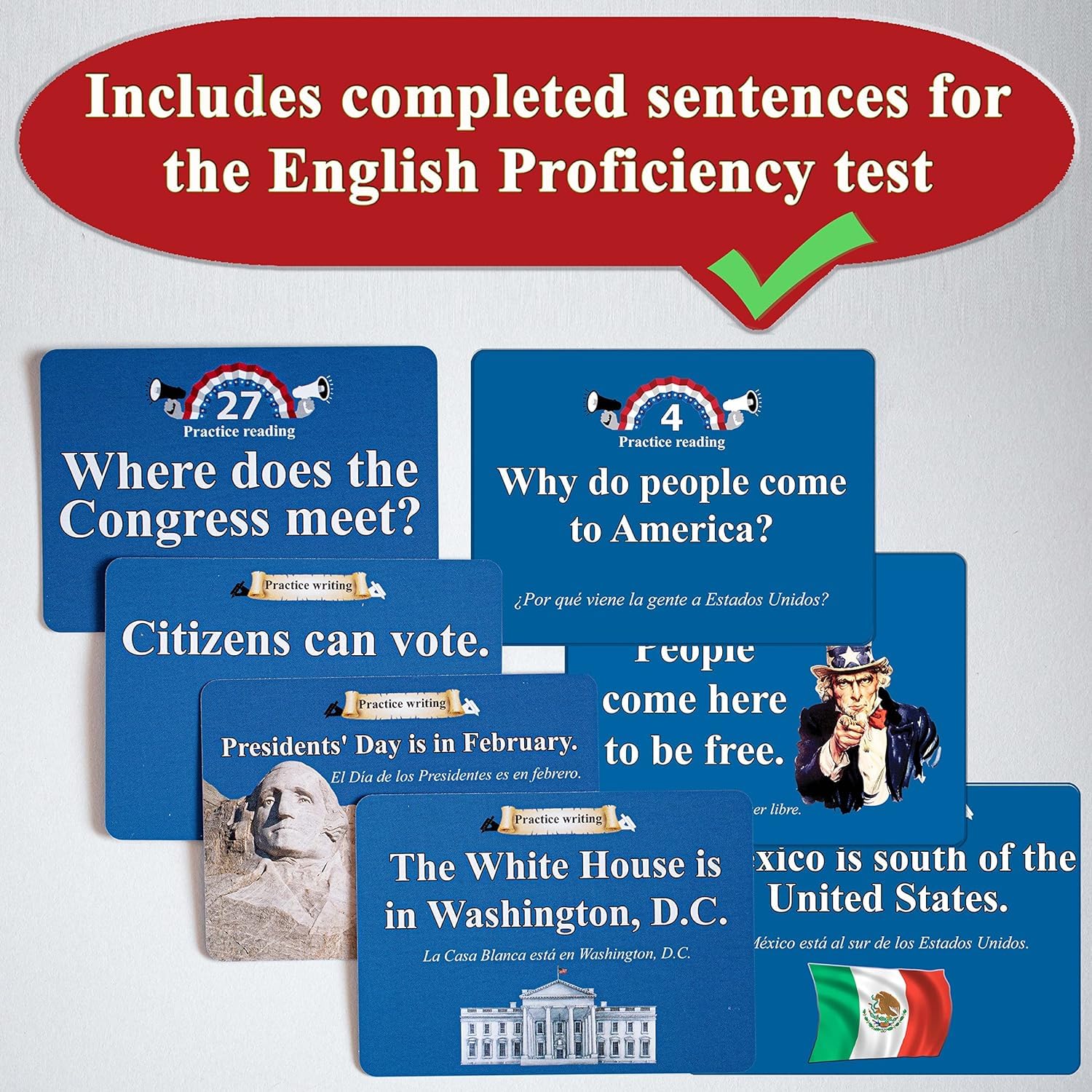 US Citizenship Flash Cards 2026 with 128 Civics Questions and English Literacy Cards for Naturalization Test
