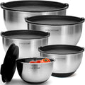 Premium Mixing Bowls With Lids Set, Airtight Lids, Thicker Stainless Steel, Non-Slip Base, 5 Nesting Steel Bowls for