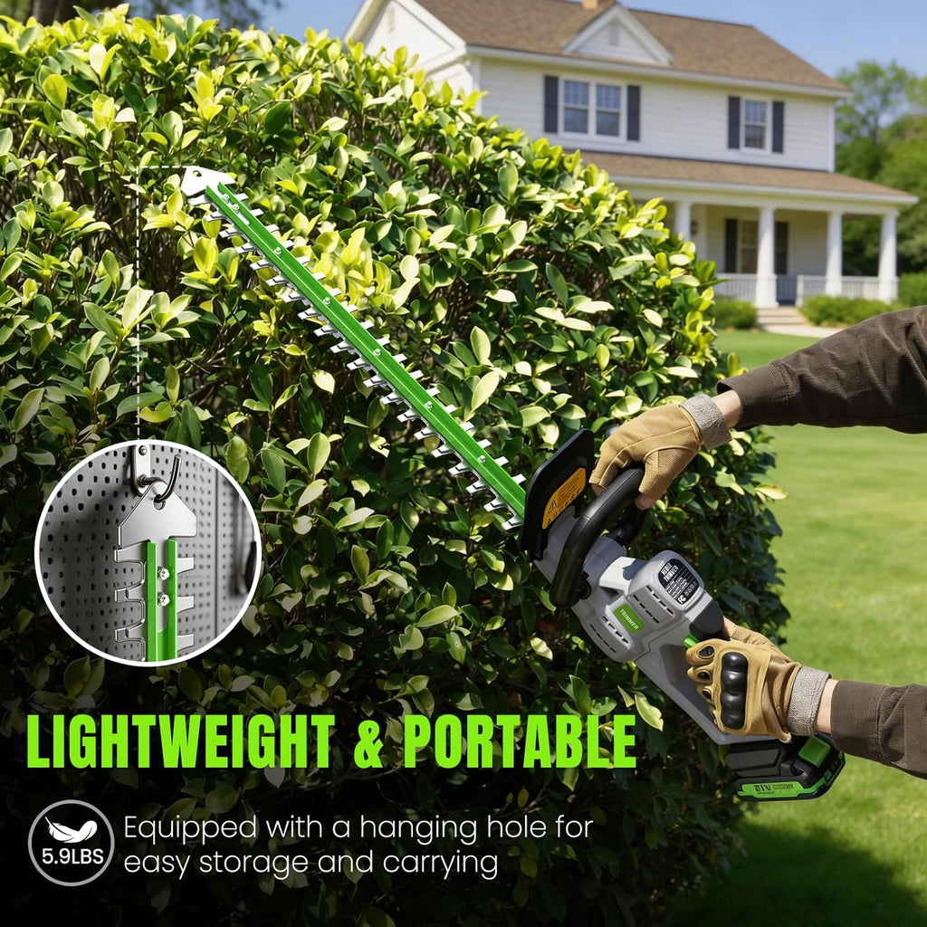 Hedge Trimmer Cordless 22" - 2 x 21V Batteries & Fast Charger, Easy to Use | 3200RPM Powerful Motor, Electric, 2.0Ah