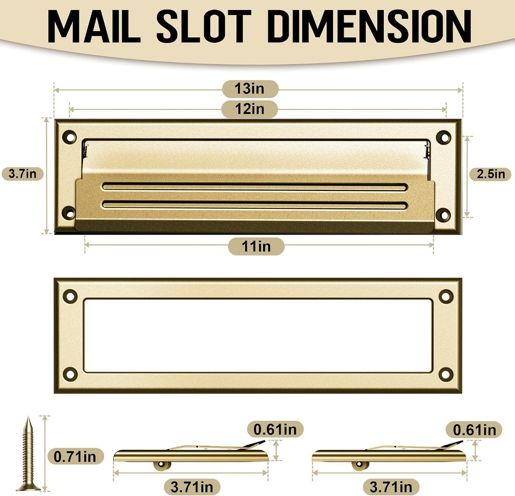 13 inch Mail Slot for Front Door, Stainless Steel Mail Slot Cover | With Pre-Drilled Holes Screws Included, Easy to