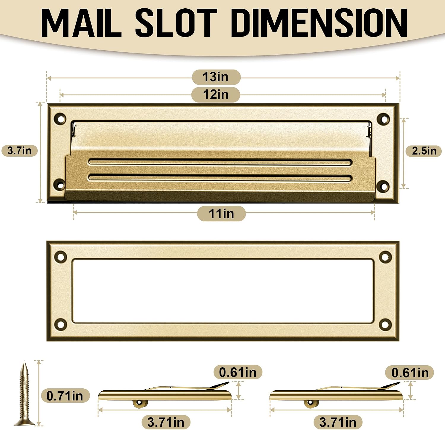 13 inch Mail Slot for Front Door, Stainless Steel Mail Slot Cover | With Pre-Drilled Holes Screws Included, Easy to