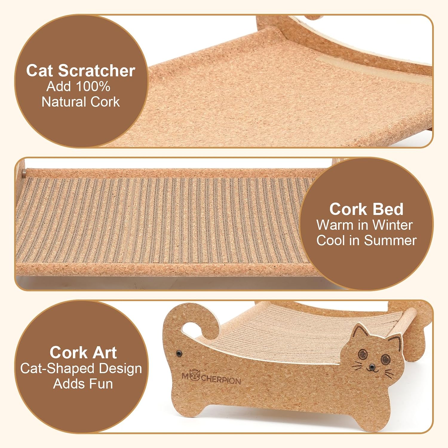 Natural Cork Cat Bed-Cat Scratching & Cat Hammock 2-in-1-Cat Scratchers for Indoor Cats-Scratching Post Cat Toys-Cat
