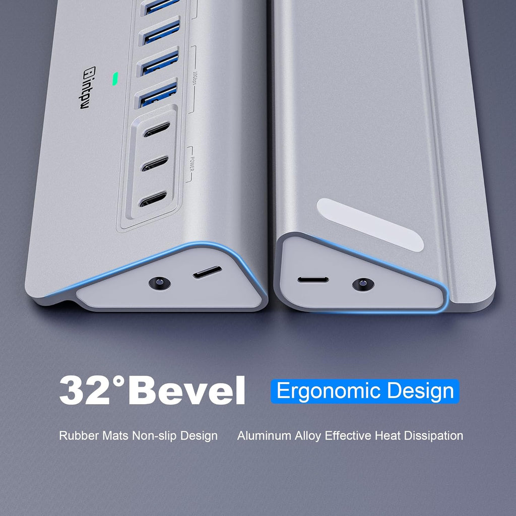 Powered USB Hub 10Gbps, intpw 9-Port USB 3.2 Hub, USB C Hub with USB A/USB C 3.2, 4 USB 3.0, 2 PD 45W Charging Ports