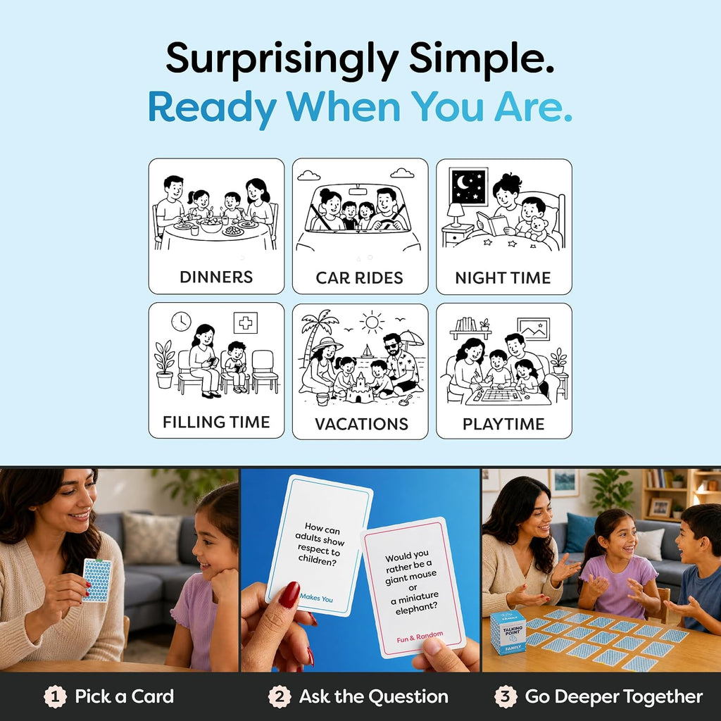 200 Family Conversation Cards for Kids, Teens & Adults - Question Card Game | Fun screen-free connection; dinner