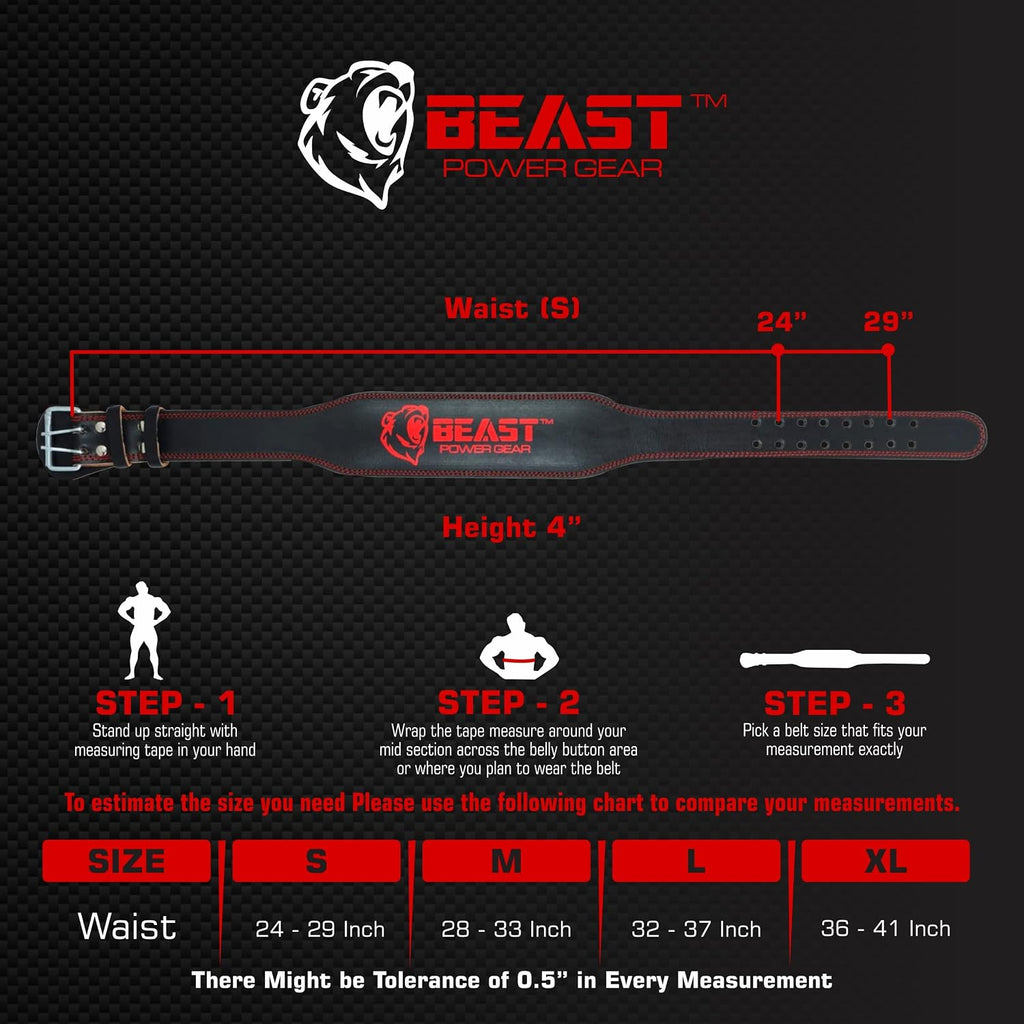 Weight Lifting Belt - 4” Genuine Leather Belts Padded Lower Back Support for Gym Bodybuilding Squat Deadlift