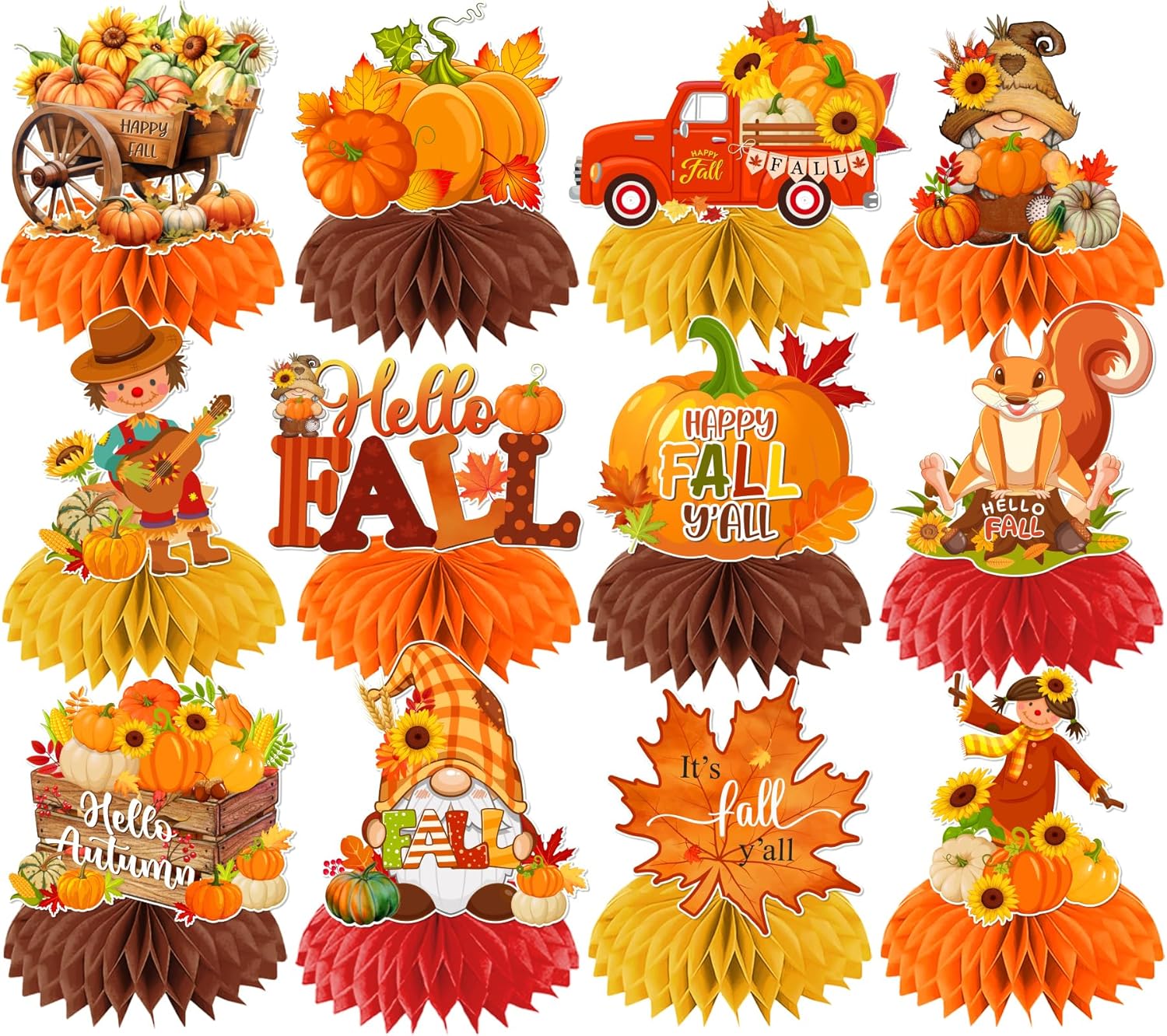 Fall Party Decorations Honeycomb Centerpieces, 12Pcs Fall Table Decorations Autumn Table Centerpieces for