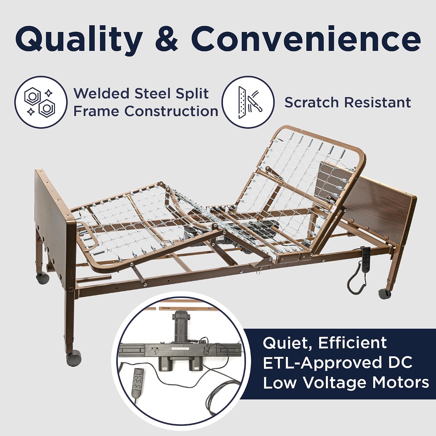 Electric Hospital Bed for Home Use - Includes Foam Mattress, Half Rails, Overbed Table - Medical Bed Set for Long