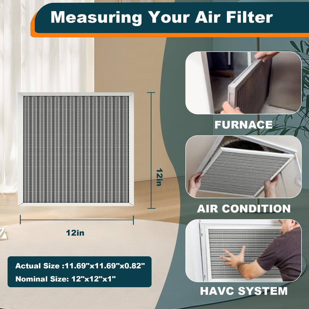 12x12x1 Reusable Air Filter, Washable, MERV 8, Permanent Electrostatic Air Filter, Lasts a Lifetime, Breathe Safely