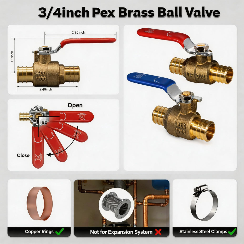 VANCOCO 3/4" PEX Ball Valve, 10-Pack, 5 Red/5 Blue