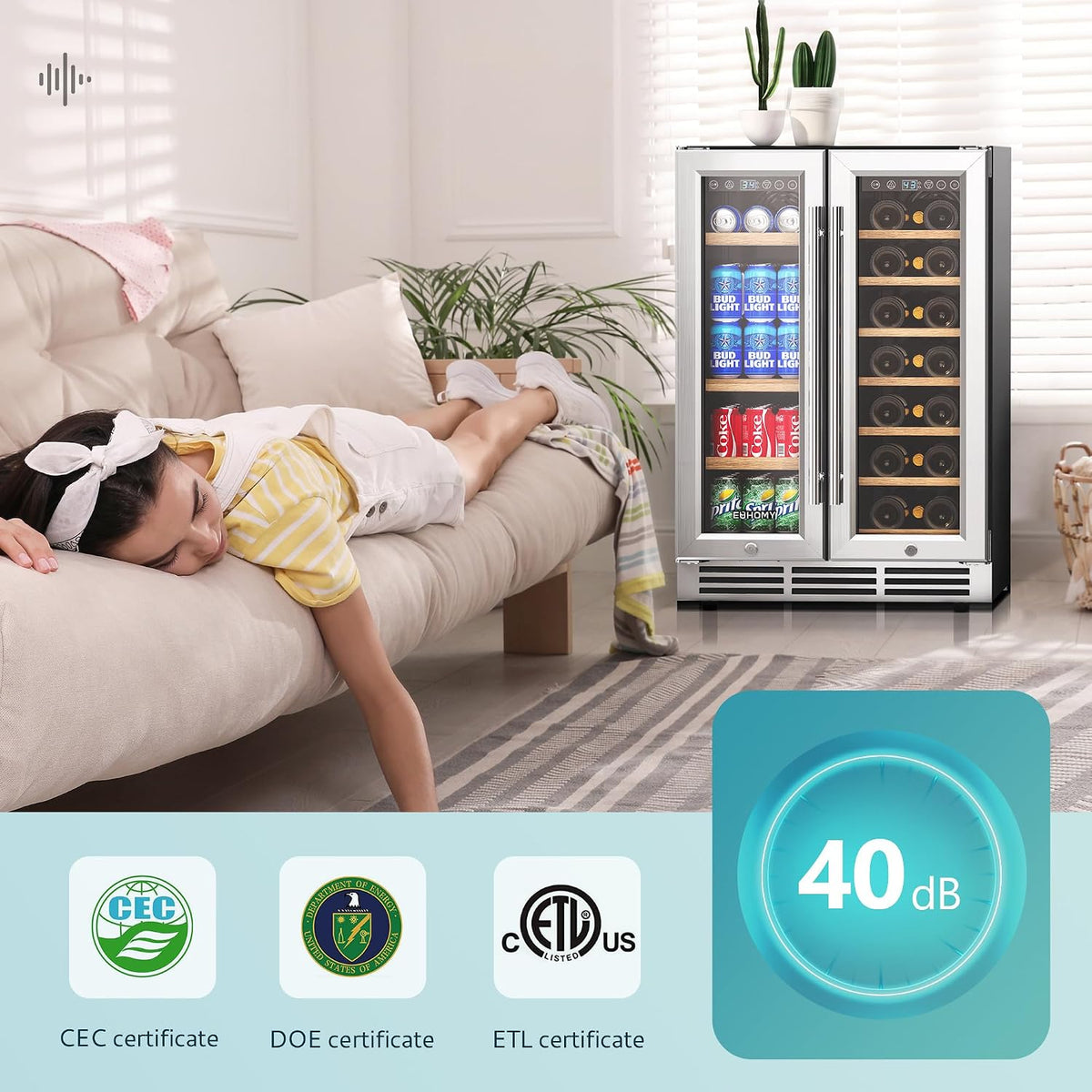 24 Inch Wine and Beverage Refrigerator, Dual Zone Wine Cooler