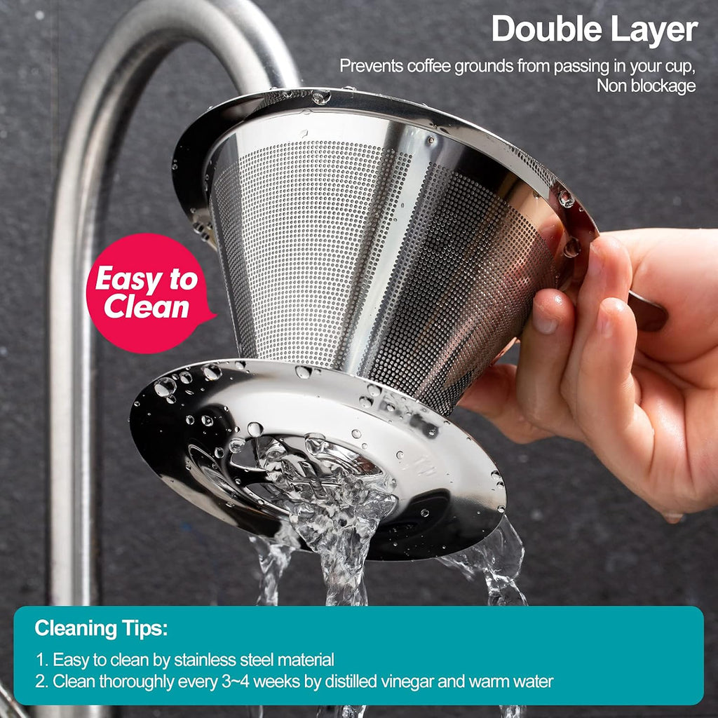 Pour Over Coffee Dripper, Slow Drip Paperless Coffee Filter, Stainless Steel Pour Over Coffee Maker for Single Cup