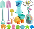Long Shovels Sand Toys Set with Mesh Bag Including Dump Truck, Beach Buckets, Shovels, Rakes, Molds, Outdoor Beach