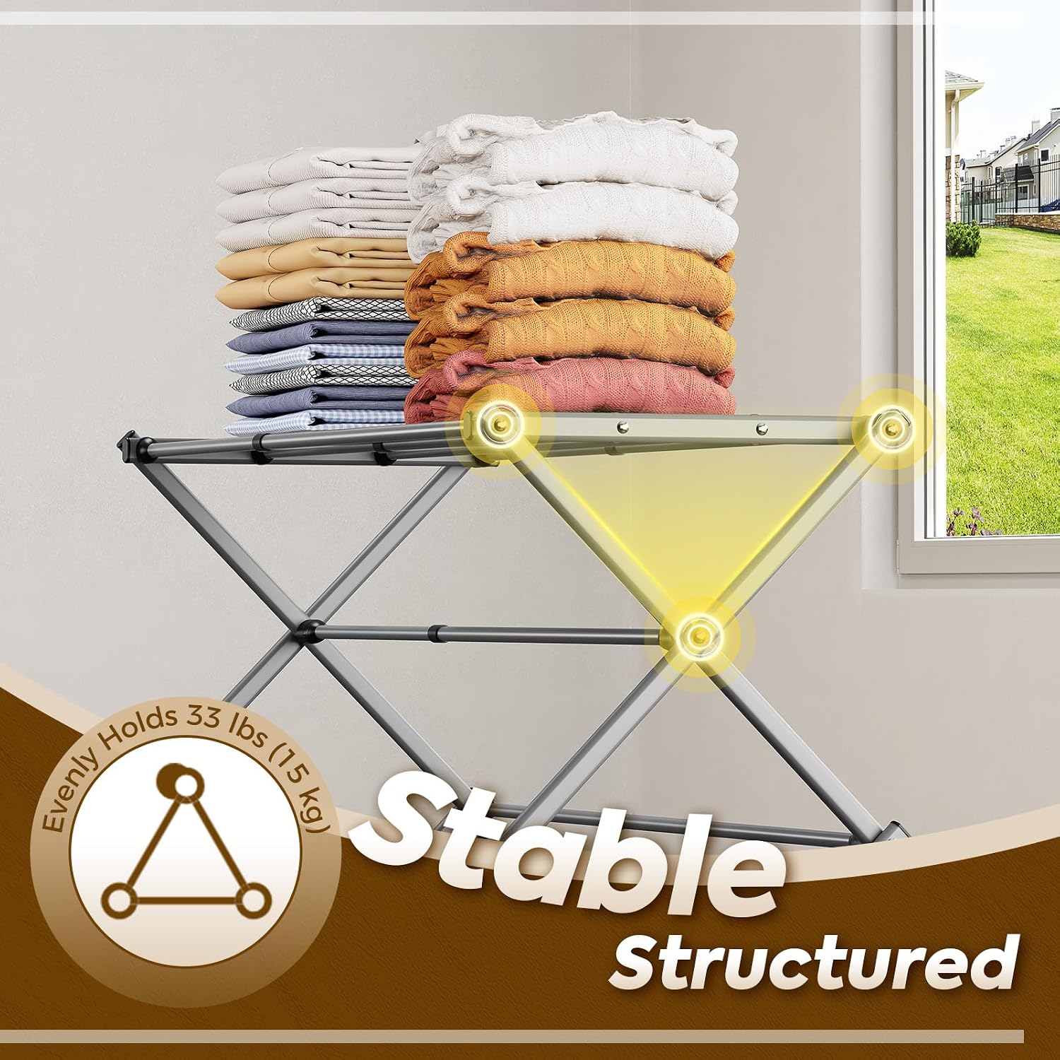 3-Tier Extendable Clothes Drying Rack, Small & Foldable, Grey | 37.4"H x 33.8"W x 11.2"D, Space-Saving Collapsible