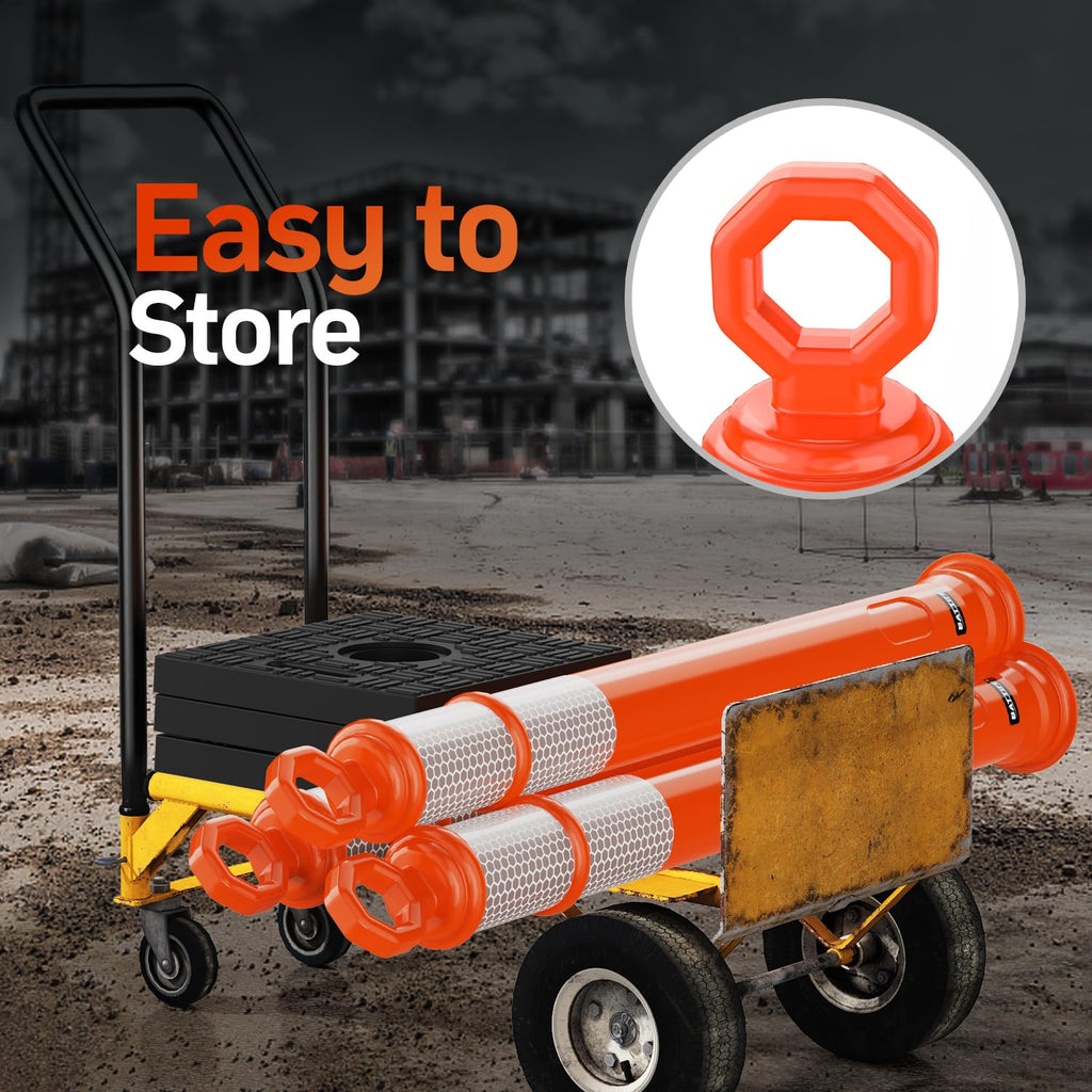 42 Inch Orange Traffic Cones Delineator Posts with Base 6 Pcs | 11.8" x 11.8" weighted base with reflective collars