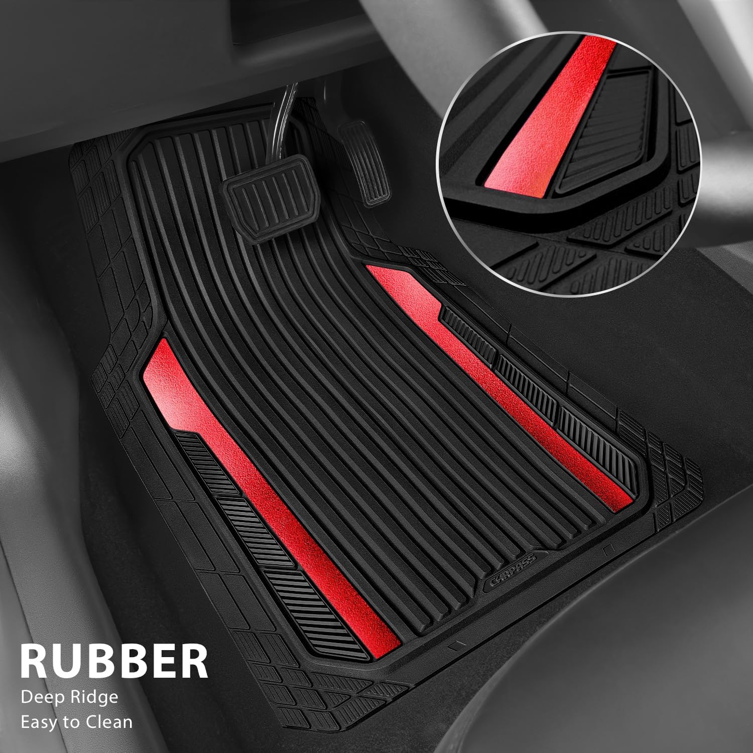 Heavy Duty Rubber Car Mats Metallic, Aluminum Film All Weather Floor Mats Waterproof Universal Trim to Fit Automotive