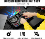 Party Mix II DJ Controller with Built-in Lights | 2-Decks, 2 Filter FX Knobs, DJ Mixer, Touch-Capacitive Wheels