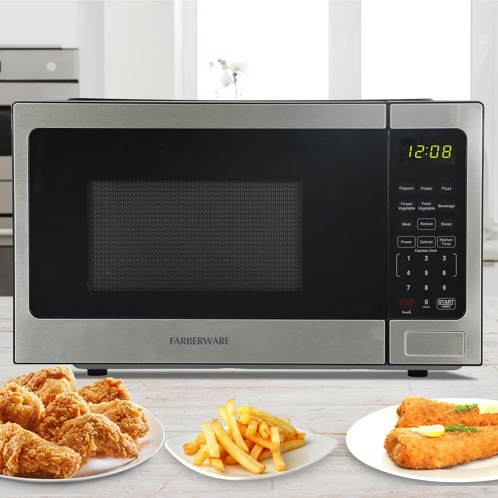 0.9 Cu. Ft. Countertop Microwave Oven – 900 Watts Power, Auto Cook Settings, Defrost, Easy Clean and Child Safety