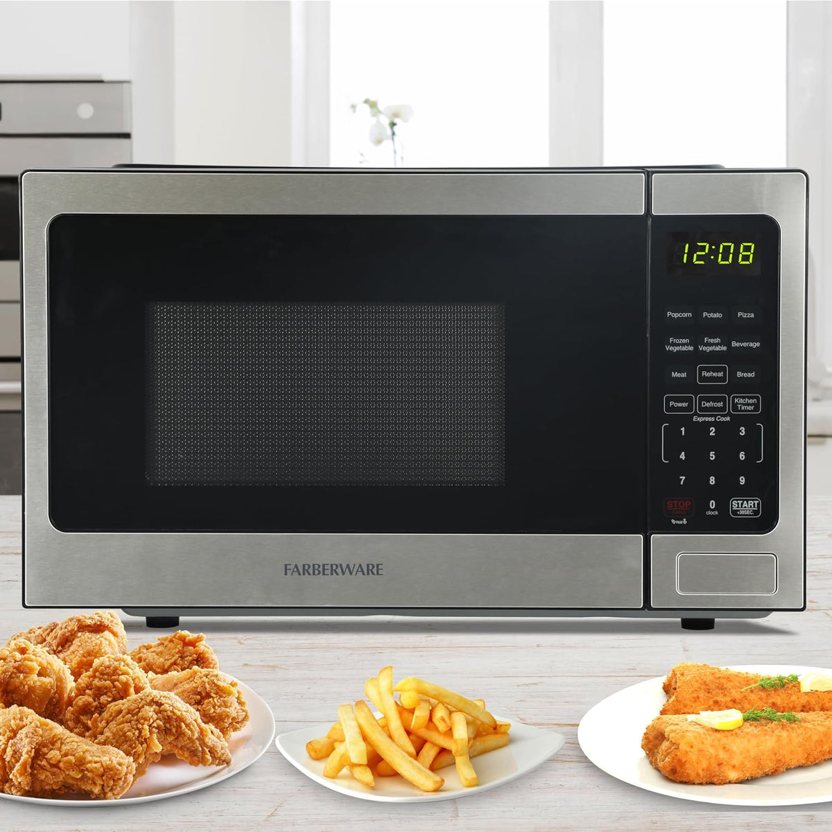 0.9 Cu. Ft. Countertop Microwave Oven – 900 Watts Power, Auto Cook Settings, Defrost, Easy Clean and Child Safety