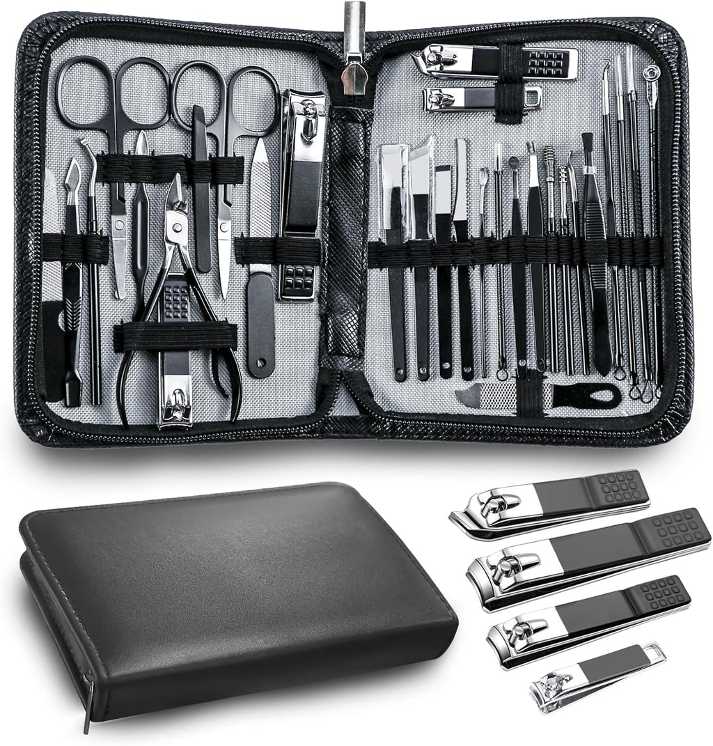 Manicure Pedicure Kit Professional 30pcs Complete Nail Care kit，fingernail and toenail Clippers and Manicure kit for