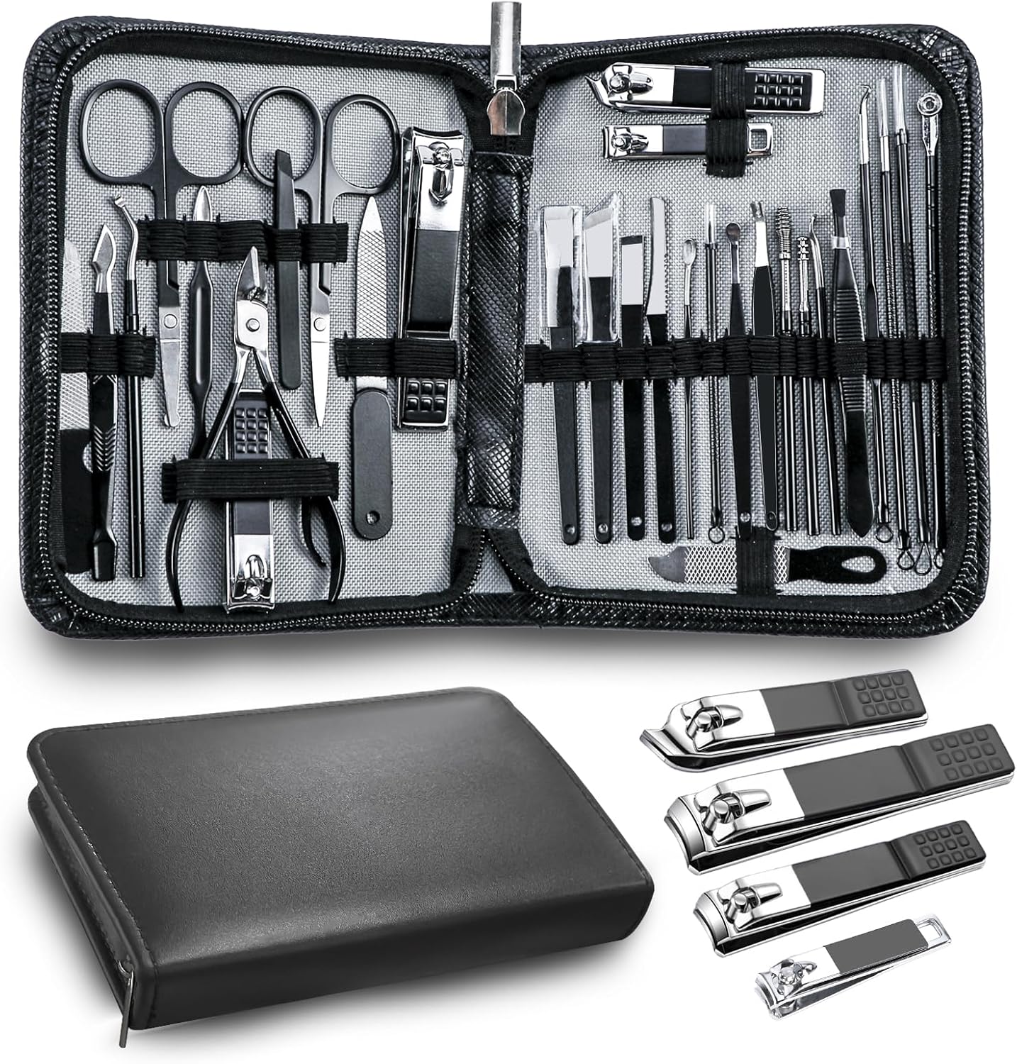 Manicure Pedicure Kit Professional 30pcs Complete Nail Care kit，fingernail and toenail Clippers and Manicure kit for