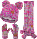 Kids Winter Hat Gloves Scarf Set, Knit Neck Warmer for Boys Girls Beanie & Mittens with 2 Sizes (2-8 & 9-15 Years)