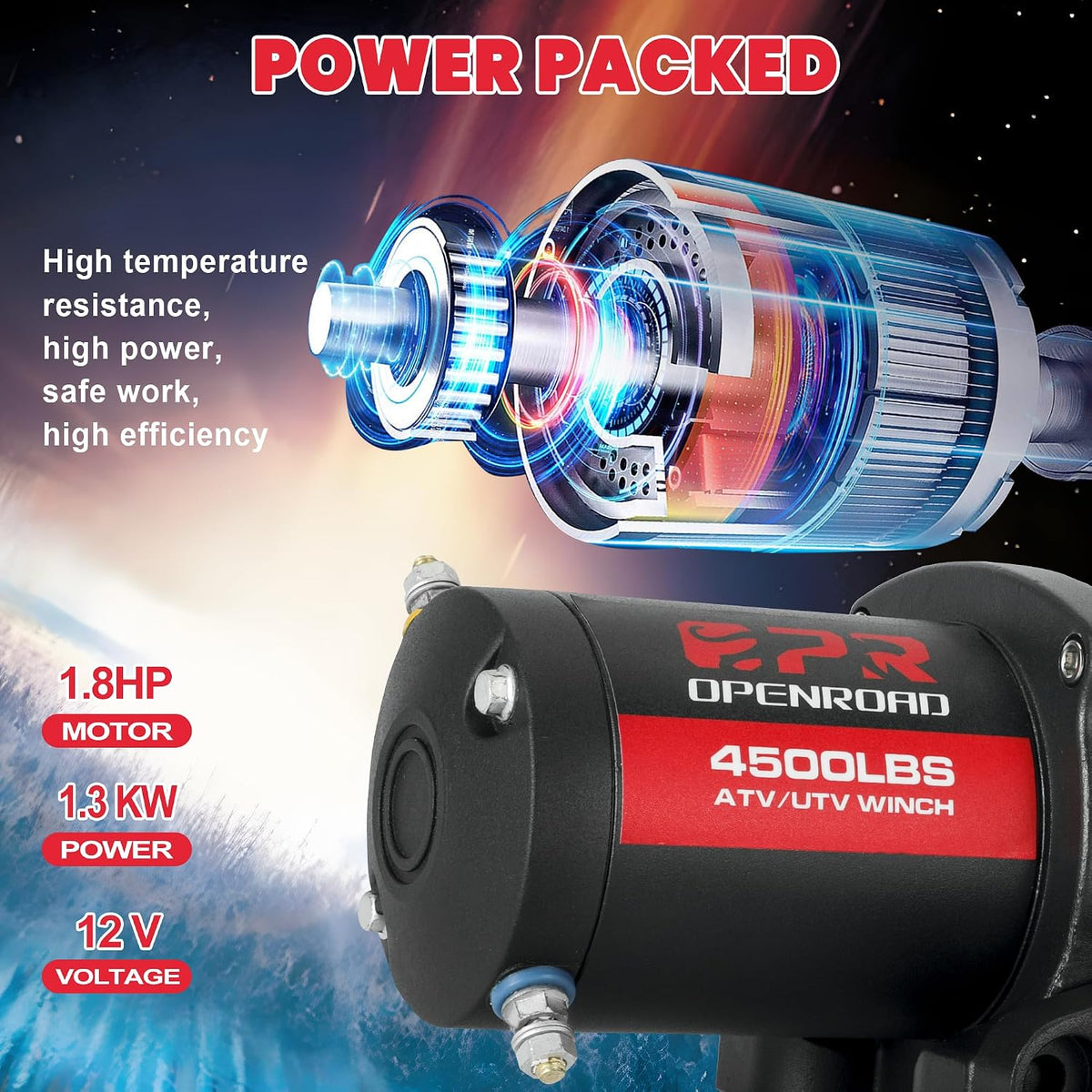 4500 lb ATV/UTV Winch,12V Towing Off-Road Electric UTV Winch with 1/4"×50' Synthetic Rope,Wireless Remote and Rubber
